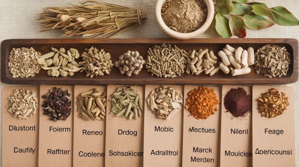 This image has an empty alt attribute; its file name is an-image-of-a-row-of-ayurvedic-herbs-with-labels-i-TdzhixO3RPixABbIOC_srA-w6Er4QyLRZmNETGnTIe17w-1024x574.jpeg